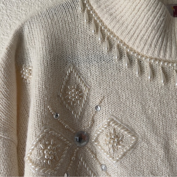 Sheridan Square Angora Rabbit hair silk wool blend rhinestone pearl sweater Sz L - Picture 5 of 6